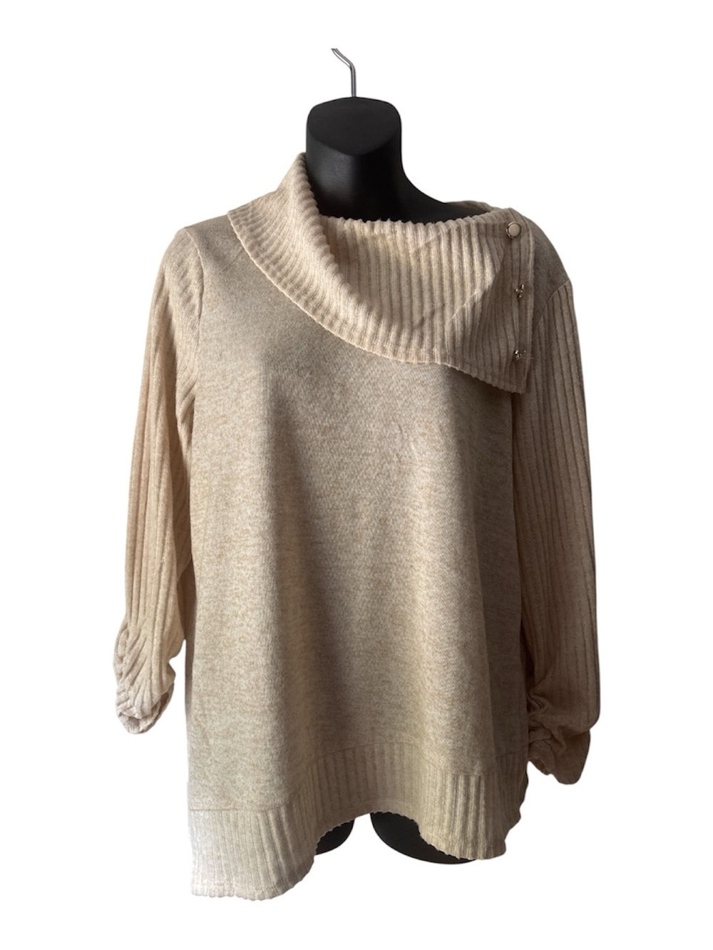 Adrienne Vittadini Asymetrical Collar Tan Women's Lightweight Sweater Size XL
